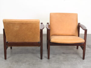 Bebop-Gunnar Sørlie-Karl Sørlie&Sønner-teak houten zestiger jaren fauteuils met leren bekleding-vintage design furniture-bebopvintage