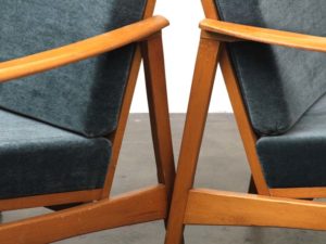 Bebop-50er jaren fauteuil-beuken-velours