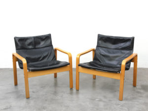 Bebop-Houten stoelen met zwart leer