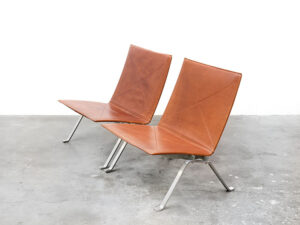Bebop-PK22-Poul Kjearholm-E.Kold Christensen-lounge chair-vintage-mid century-reupholstered with cognac color leather