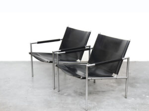 Bebop-Spectrum-Fauteuil SZ02-Martin Visser-zwart leer-chroom-vintage furniture-bebopvintage