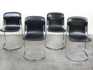 Bebop-Cidue Diningchairs-Willy Rizzo-zwart tuigleer-hide-vintage furniture-bebopvintage