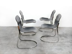 Bebop-Cidue Diningchairs-Willy Rizzo-zwart tuigleer-hide-vintage furniture-bebopvintage