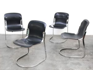 Bebop-Cidue Diningchairs-Willy Rizzo-zwart tuigleer-hide-vintage furniture-bebopvintage