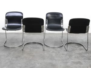 Bebop-Cidue Diningchairs-Willy Rizzo-zwart tuigleer-hide-vintage furniture-bebopvintage